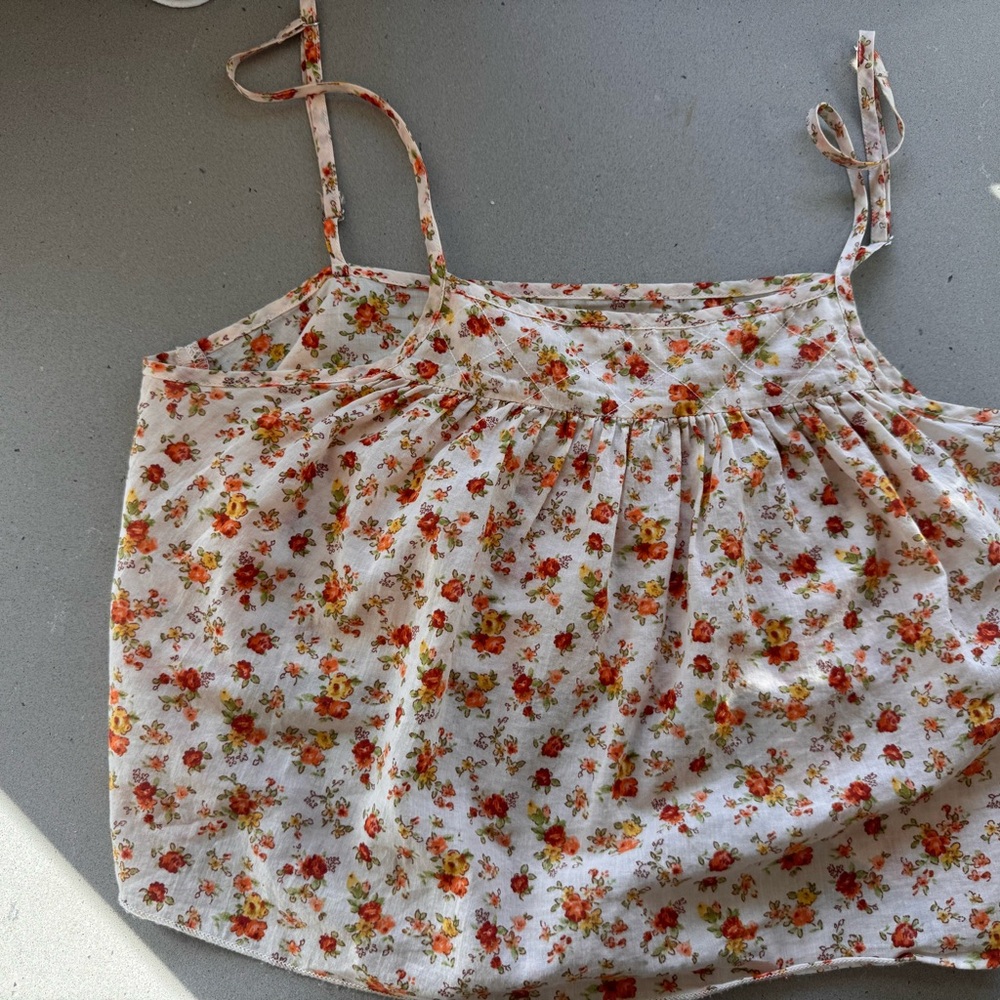 Christy Dawn Floral Spaghetti Strap Top in Cream and Orange